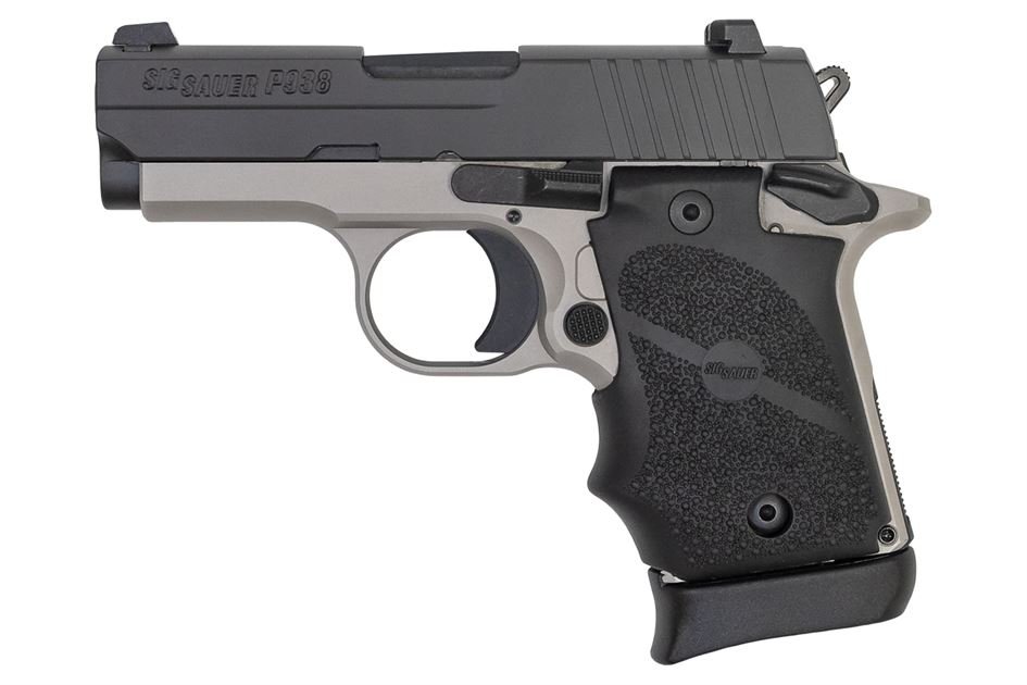 Sig Sauer P938 Ghost 9mm Micro-Compact Pistol with Ghost Gray Frame and Rubber Grips 1 Sig Sauer P938 Ghost 9mm Micro-Compact Pistol with Ghost Gray Frame and Rubber Grips