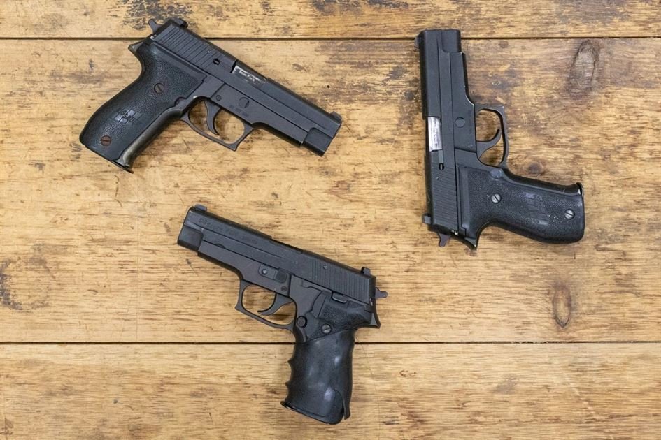 Sig Sauer P226 9mm DAO Police Trade-in Pistols with Flint MI Police Dept Stamp (Fair Condition) 1 Sig Sauer P226 9mm DAO Police Trade-in Pistols with Flint MI Police Dept Stamp (Fair Condition)